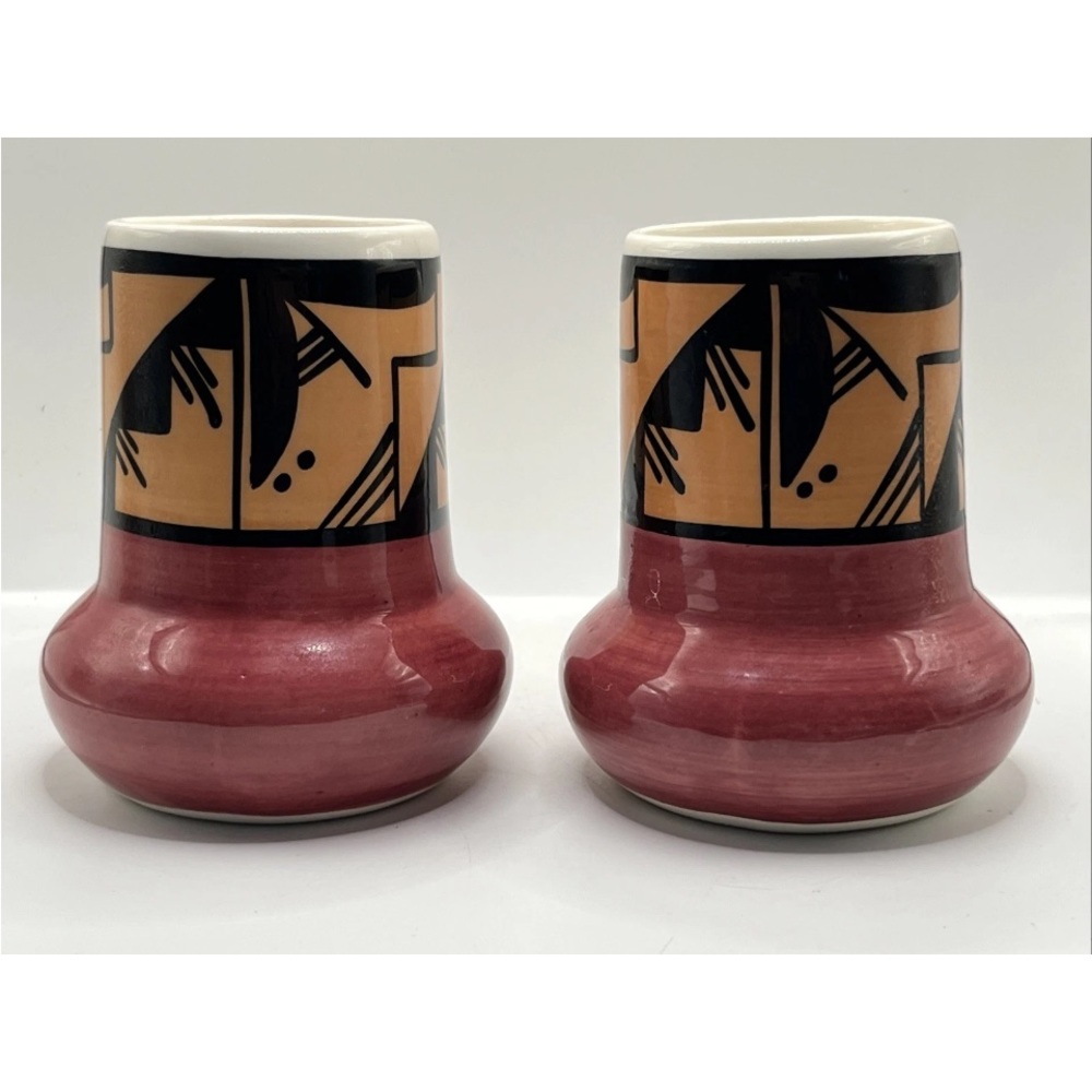 VINTAGE Ute Mountain Pottery Coffee Mugs Set of 2 Tribal Artist Signed 16oz OOAK - Picture 2 of 6